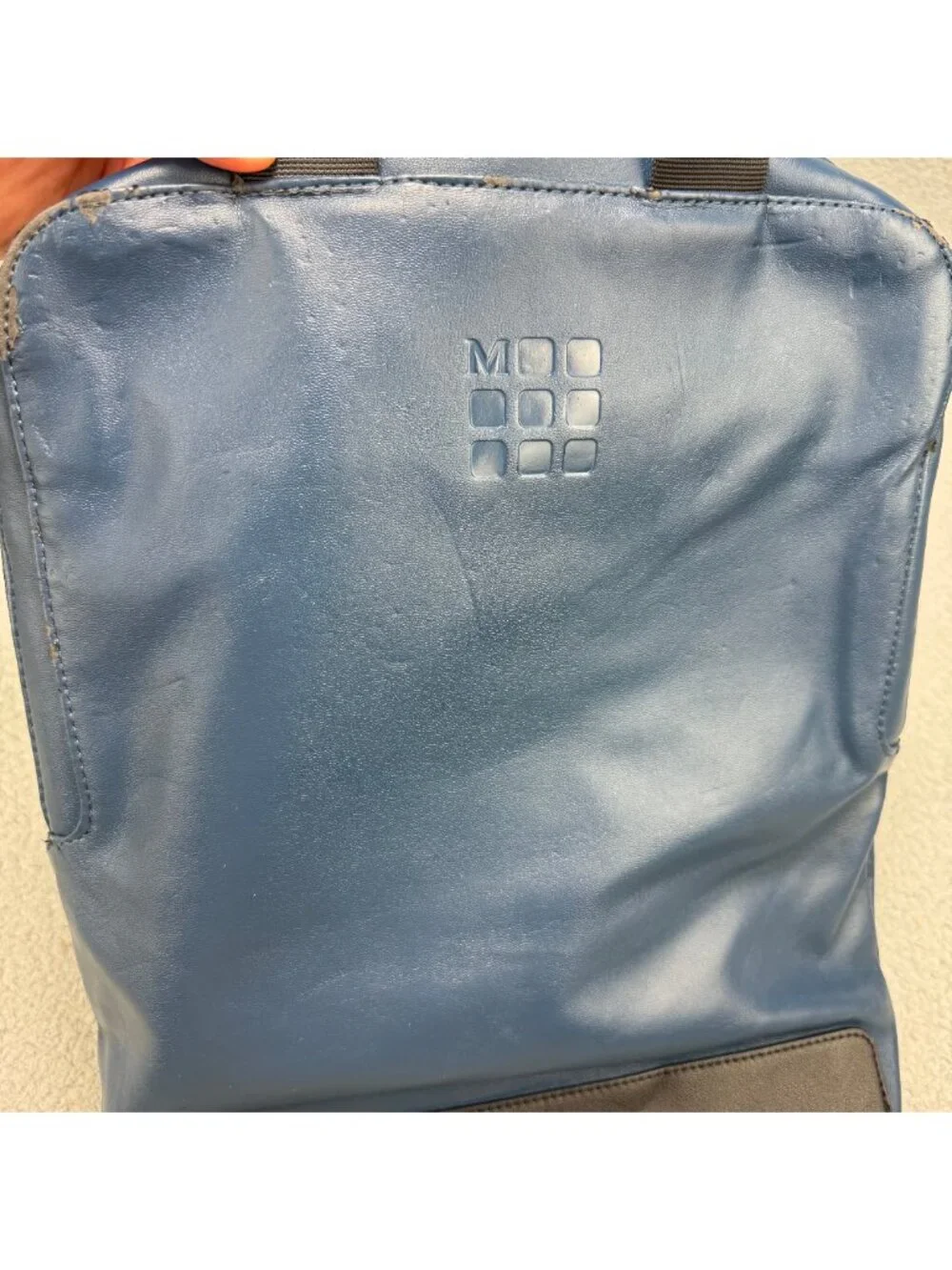 Moleskine Backpack Navy Blue Vertical Device Bag Faux Leather Laptop Mens Womens